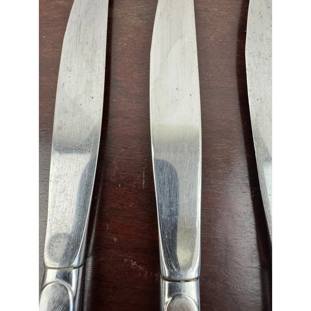 Vintage Will O Wisp Stainless Steel Dinner Knives Set of 4 Mid Century Leaf